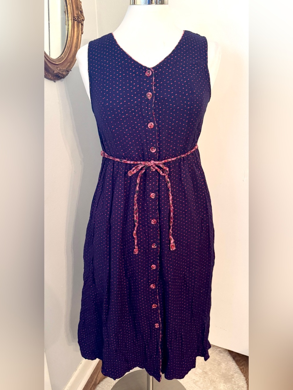 April Cornell Vintage 90s Purple Polka Dot Button Down Midi Dress Size XS S